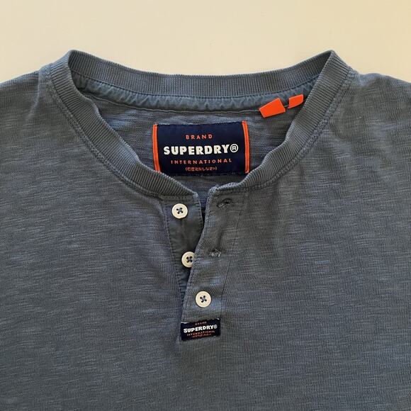 Superdry Henley Men's XL Legacy Long Sleeved Tee Blue 3 Button Cotton Cabincore - Picture 2 of 11